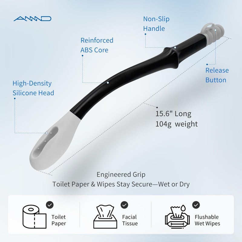 ANNND Bottom Buddy Wiping Aid – Upgraded Toilet Tissue Aids Wand for Wiping Bottom, 15.6" Long for Elderly, Overweight, Pregnant, and Limited Mobility, Grey - Image 5